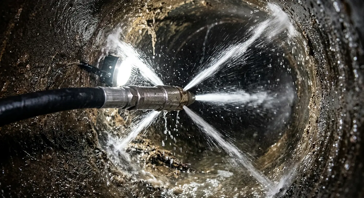 High-pressure hydro jetting nozzle cleaning sewer pipe for Sewer Line Relining in Mansfield